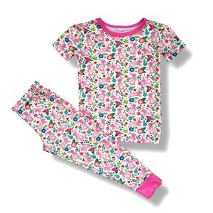Mia & Co Bunny Floral Pajama Set 2T Pink Easter Spring Kids Sleepwear Soft
